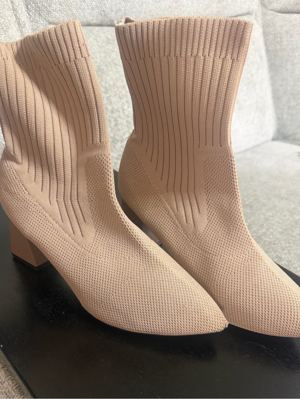 Knit Sock Booties in Beige - Women's Ankle Boots